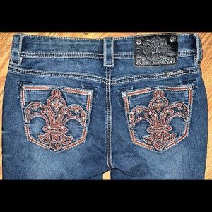 Miss Me JP55647B4 Bootcut Crystal Fleur Pocket Denim Blue Jeans 26x34 Med Wash